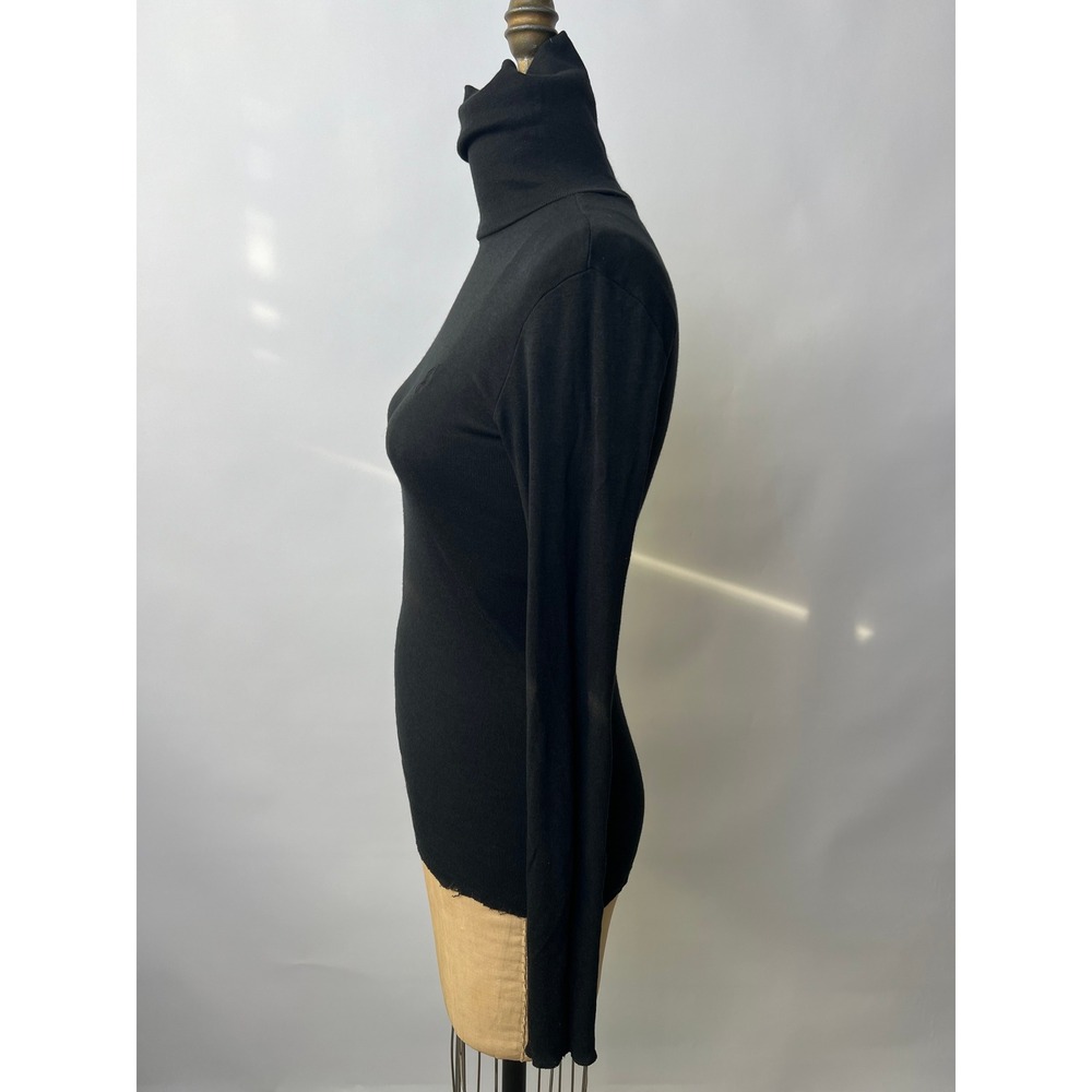 Ralph Lauren Sport Black Pima Cotton Lyocell Turtleneck Top Small Raw Hem - Picture 3 of 8